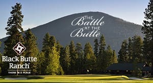 Golf course & mountain. Text: Battle at the Butte.