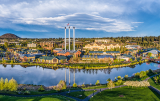 Panorama of Bend Oregon cityscape.