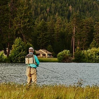 Man fly-fishing on the lake.