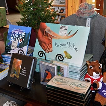 Display table of books for sale.