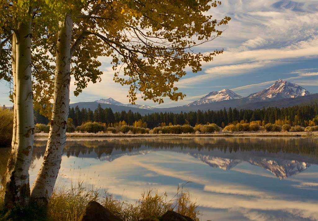 The view of mountains to hike near Sisters, Oregon, from Black Butte Ranch.