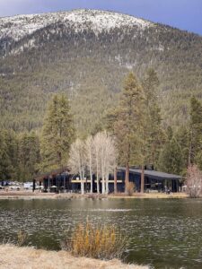 The view of a restaurant to dine at on a romantic getaway in Sisters, Oregon. 