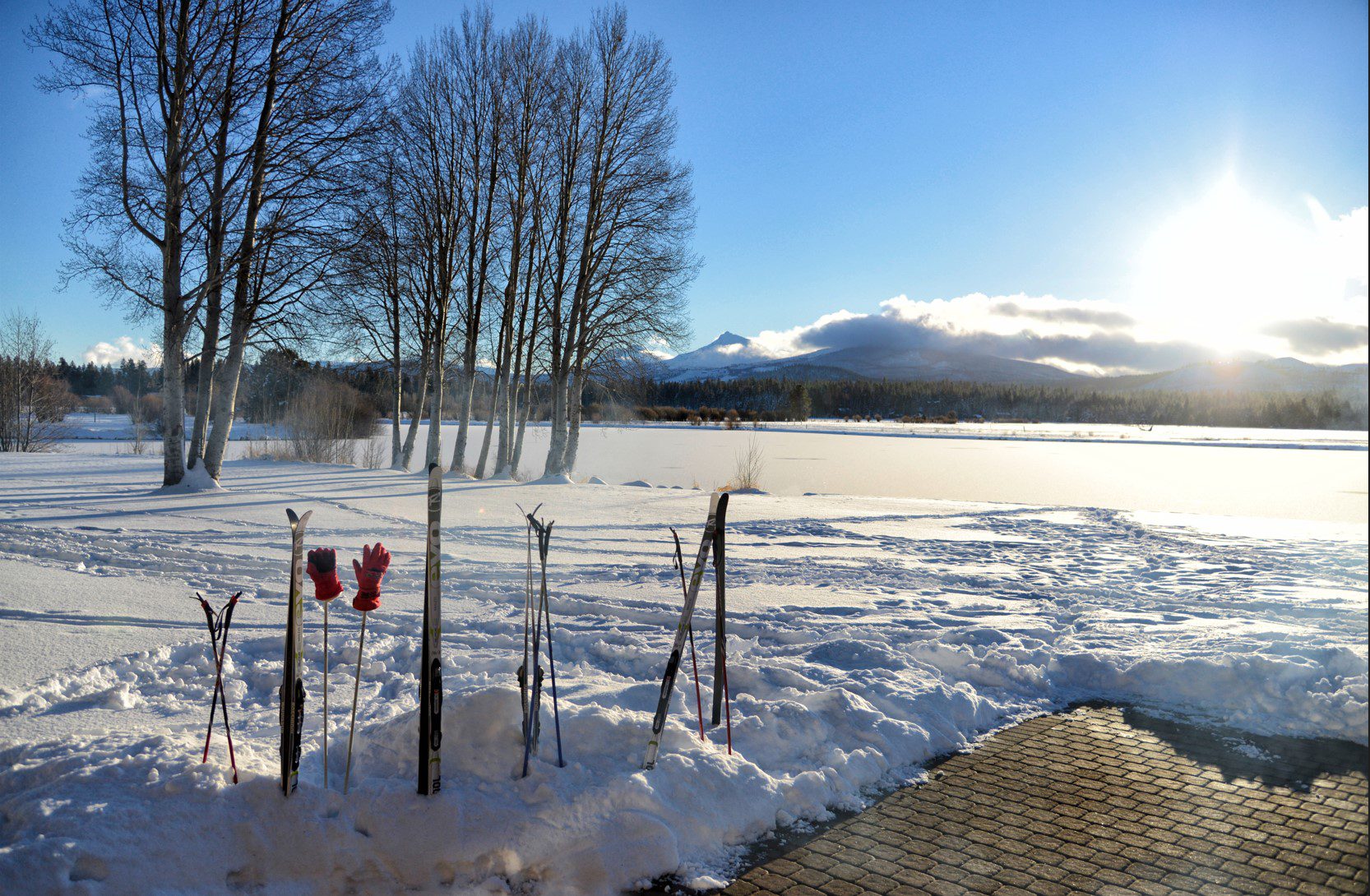 The view of snow and a prime example of winter weather in Sisters, Oregon.