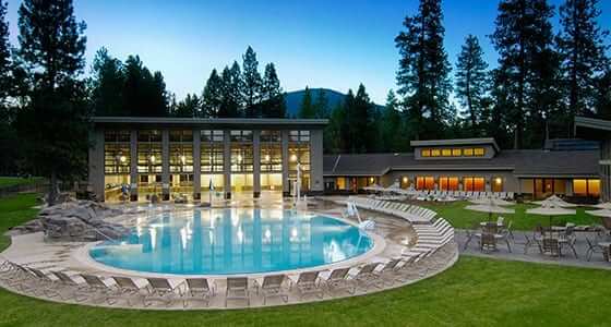 The pool at a resort in Sisters, Oregon, known for its array of lodging options.